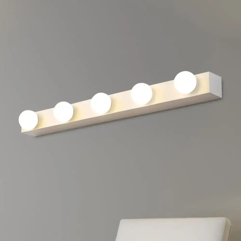Minimalistic white 4 light vanity lighting fixture – bathroom open bulb