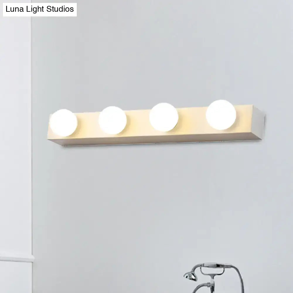 Minimalistic white 4 light vanity lighting fixture – bathroom open bulb