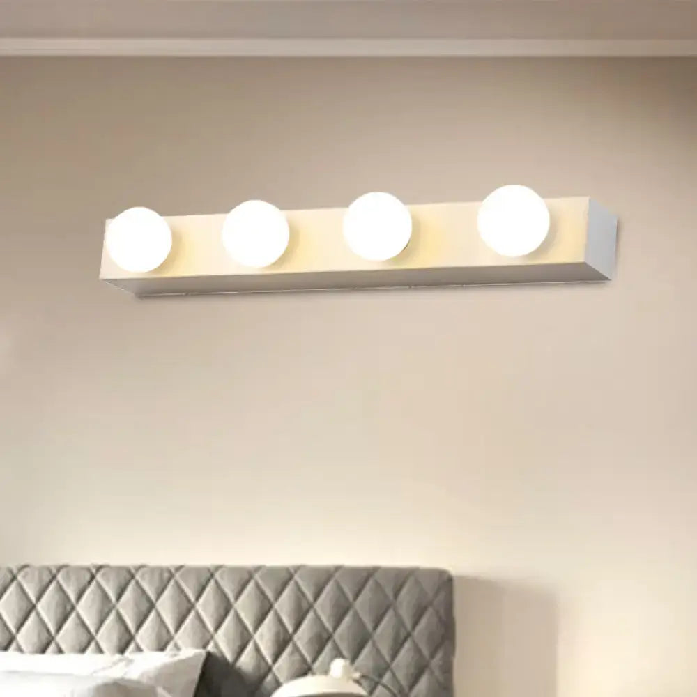 Minimalistic white 4 light vanity lighting fixture – bathroom open bulb