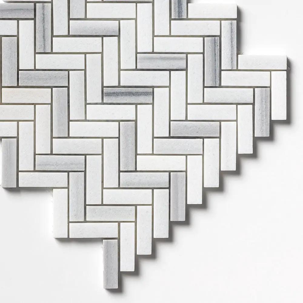 Mink White Honed Herringbone 5/8x2 Marble Mosaics 12 1/8x13 3/8