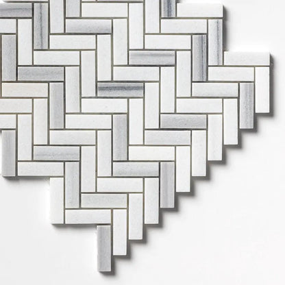 Mink White Honed Herringbone 5/8x2 Marble Mosaics 12 1/8x13 3/8