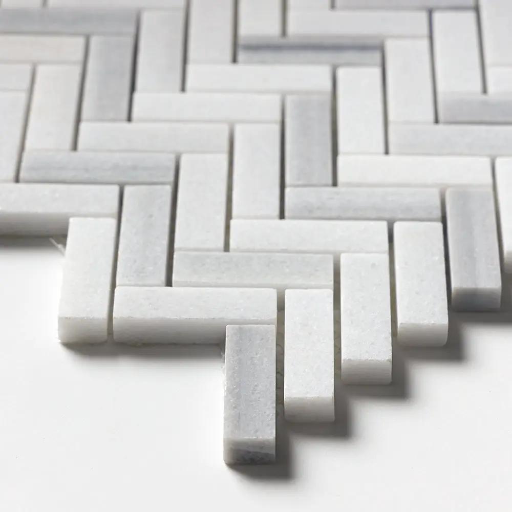 Mink White Honed Herringbone 5/8x2 Marble Mosaics 12 1/8x13 3/8