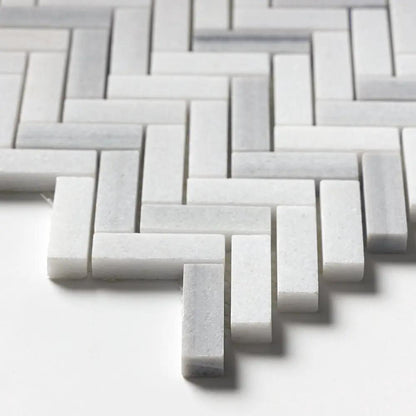 Mink White Honed Herringbone 5/8x2 Marble Mosaics 12 1/8x13 3/8