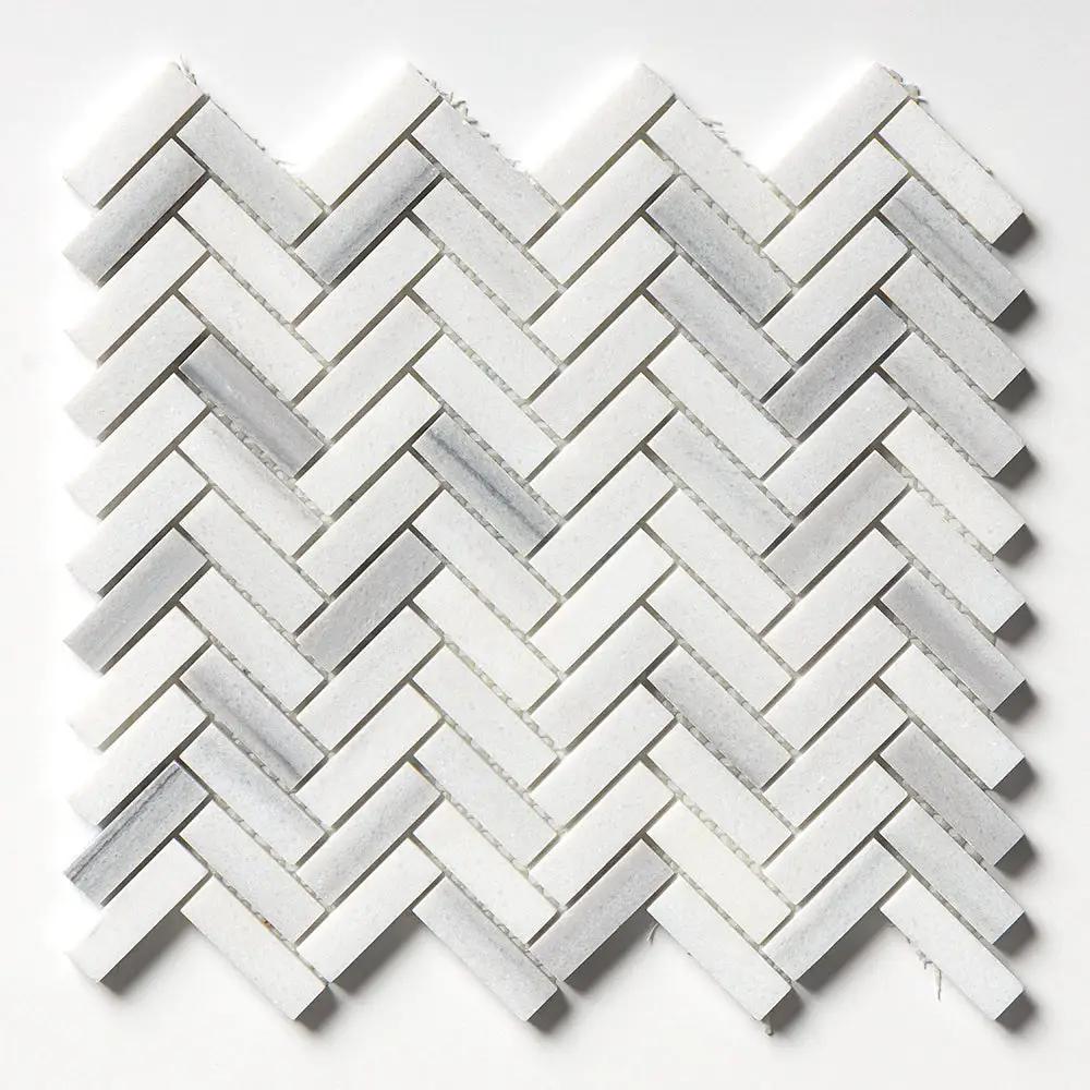 Mink White Honed Herringbone 5/8x2 Marble Mosaics 12 1/8x13 3/8