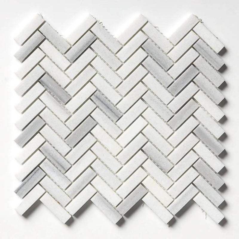 Mink White Honed Herringbone 5/8x2 Marble Mosaics 12 1/8x13 3/8