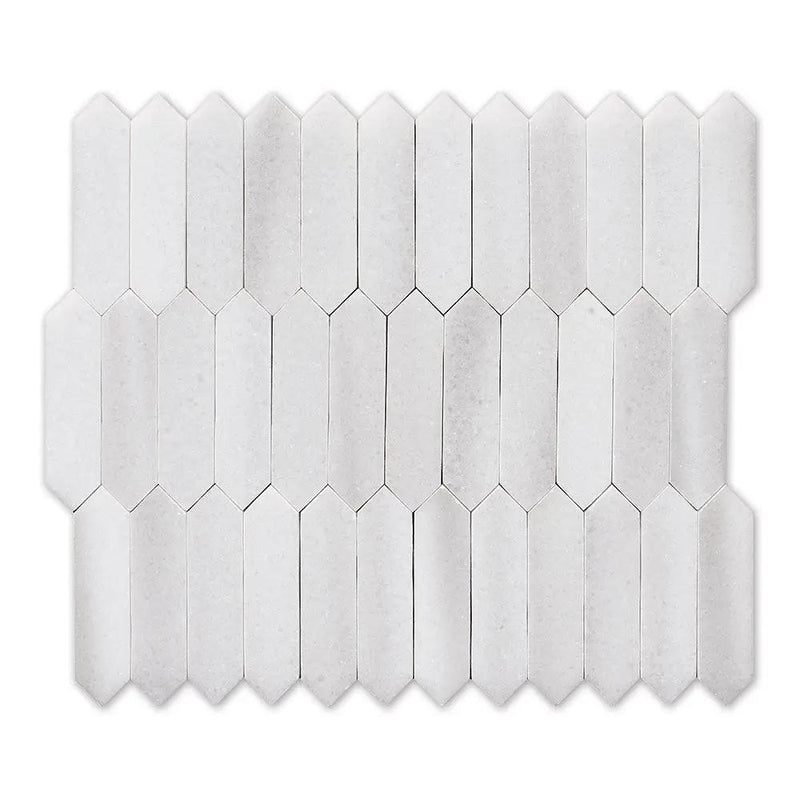 Mink White Polished Baby Picket Waterjet Marble Mosaics 13 3/16x11