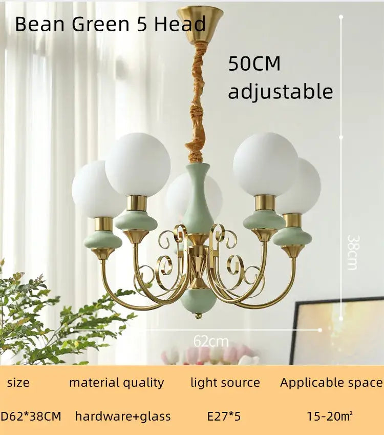 Mint and gold cream style led chandelier dining room light