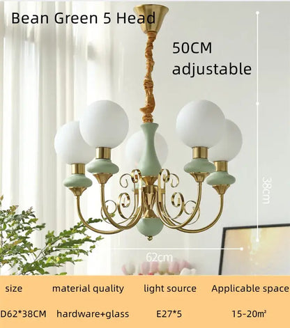 Mint and gold cream style led chandelier dining room light