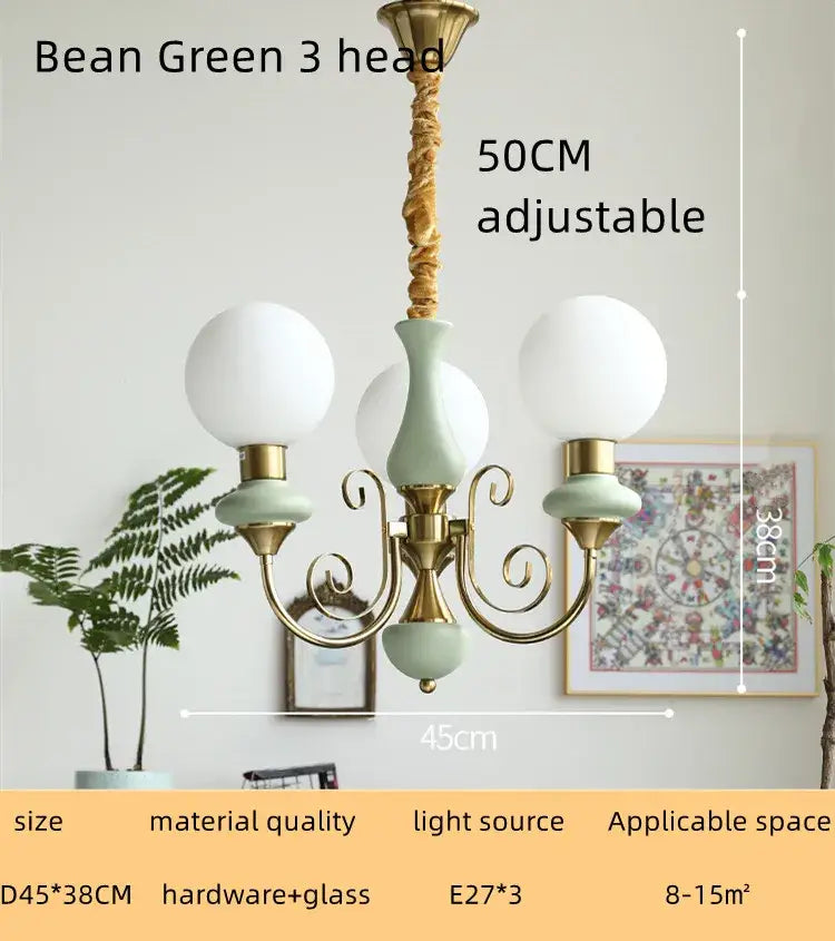 Mint and gold cream style led chandelier dining room light
