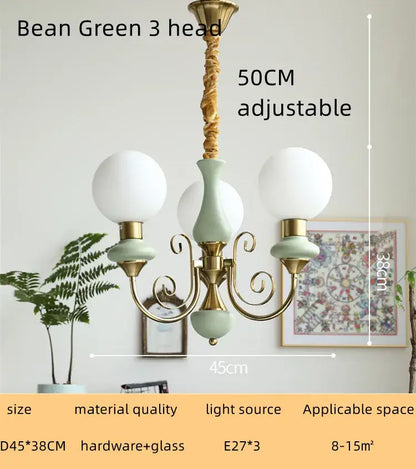 Mint and gold cream style led chandelier dining room light