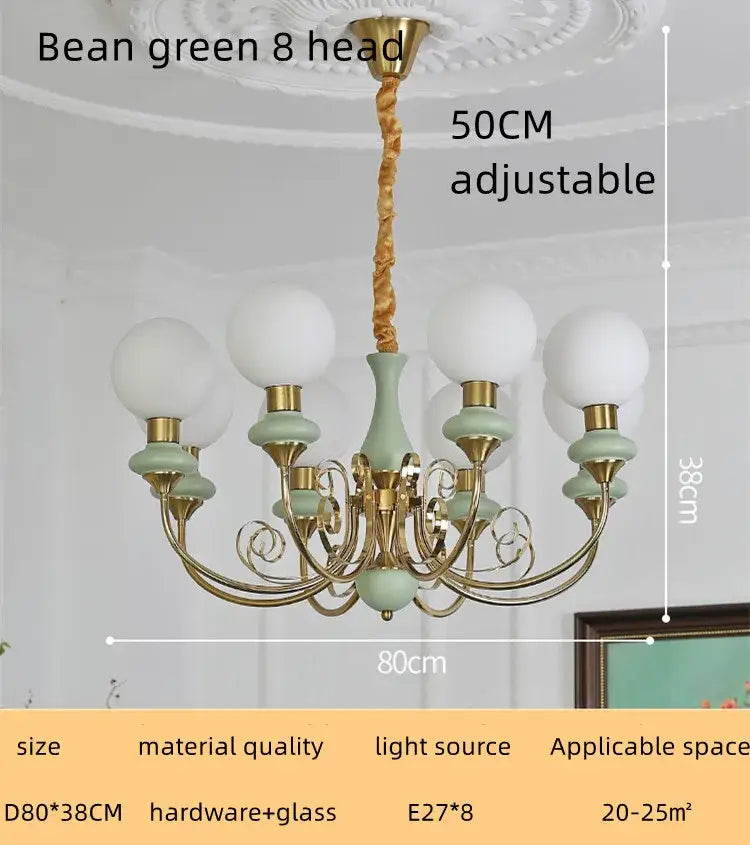 Mint and gold cream style led chandelier dining room light