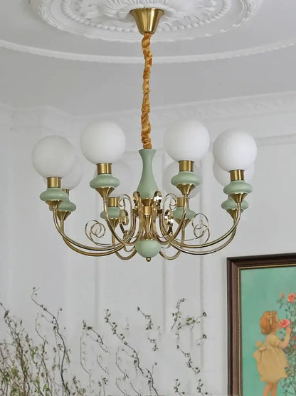 Mint and gold cream style led chandelier dining room light