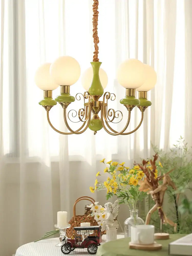 Mint and gold cream style led chandelier dining room light