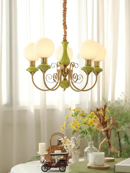 Mint and gold cream style led chandelier dining room light