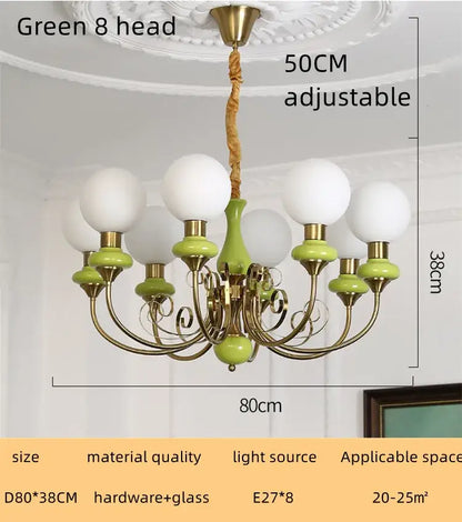 Mint and gold cream style led chandelier dining room light