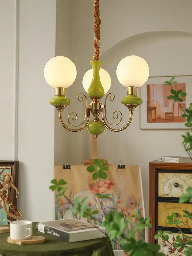 Mint and gold cream style led chandelier dining room light