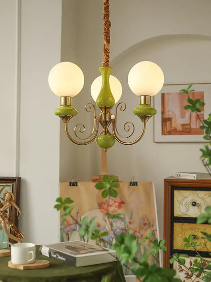 Mint and gold cream style led chandelier dining room light