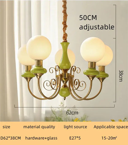 Mint and gold cream style led chandelier dining room light