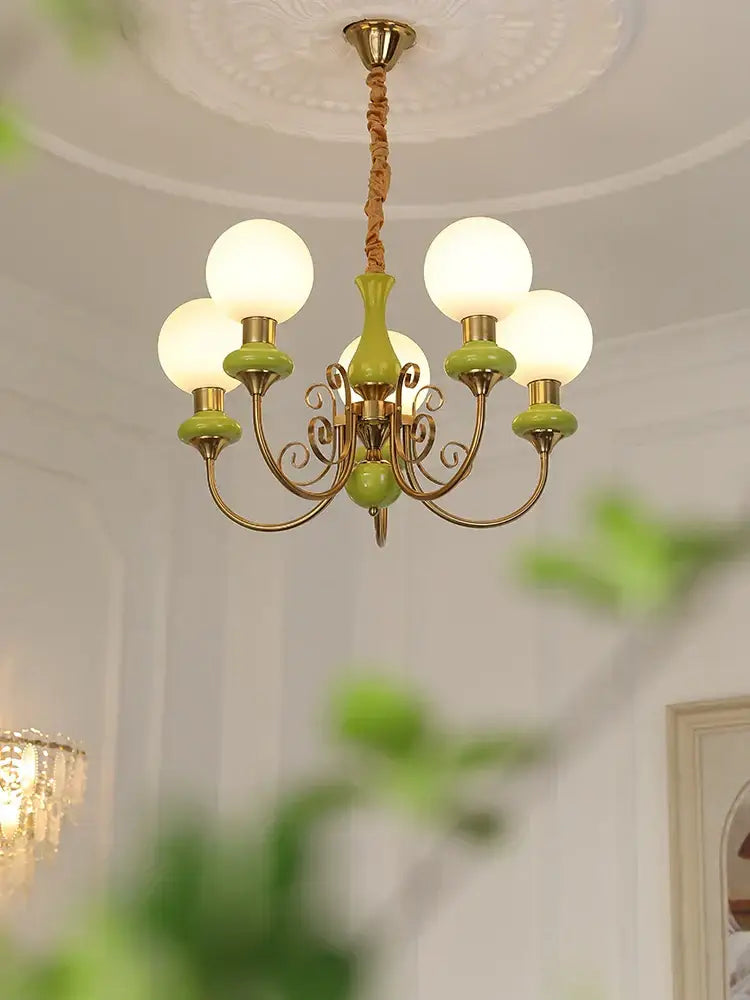 Mint and gold cream style led chandelier dining room light