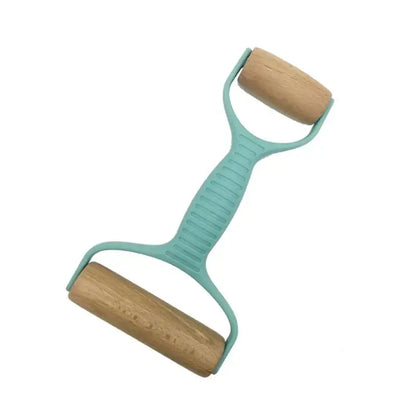 Mint and pink dough roller rolling pin with grid knife kitchen tool