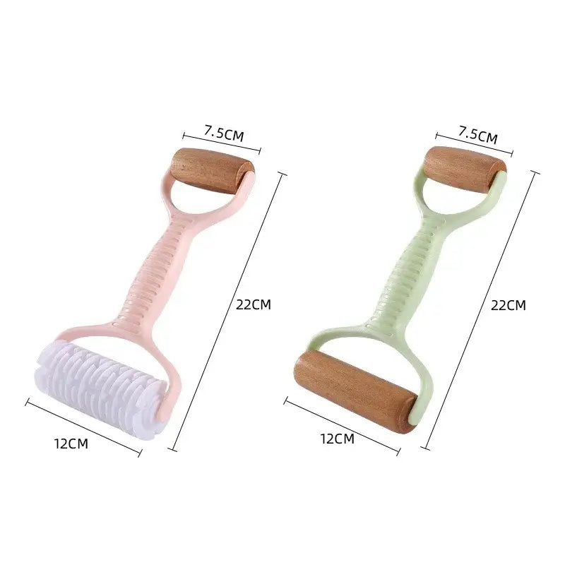 Mint and pink dough roller rolling pin with grid knife kitchen tool
