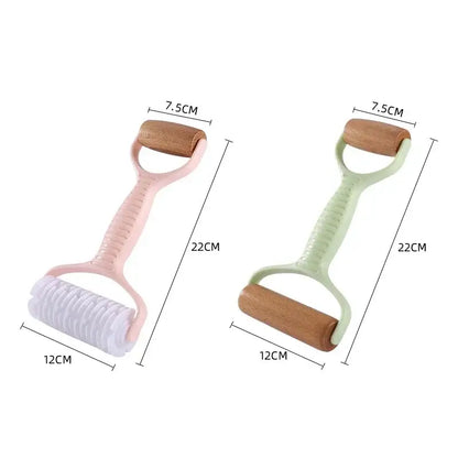 Mint and pink dough roller rolling pin with grid knife kitchen tool
