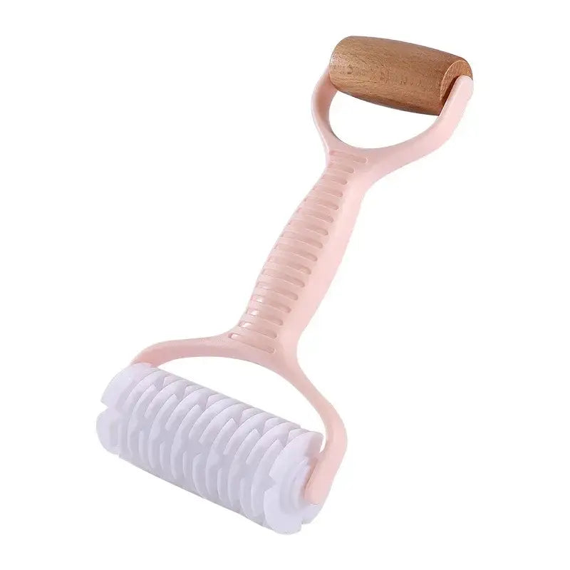 Mint and pink dough roller rolling pin with grid knife kitchen tool