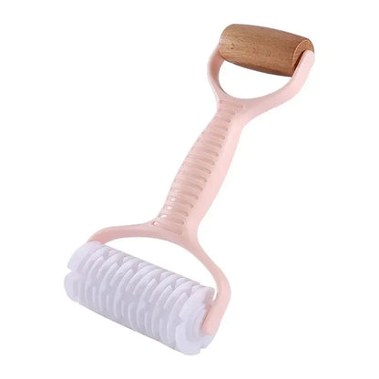 Mint and pink dough roller rolling pin with grid knife kitchen tool