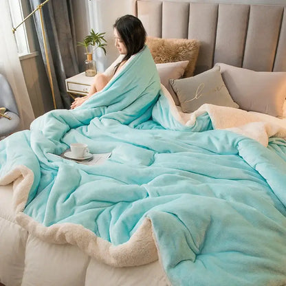 Mint & cream flannel duvet cover bedroom fleece blanket