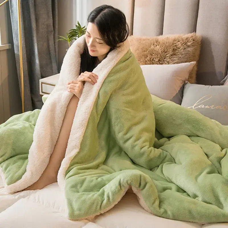 Mint & cream flannel duvet cover bedroom fleece blanket