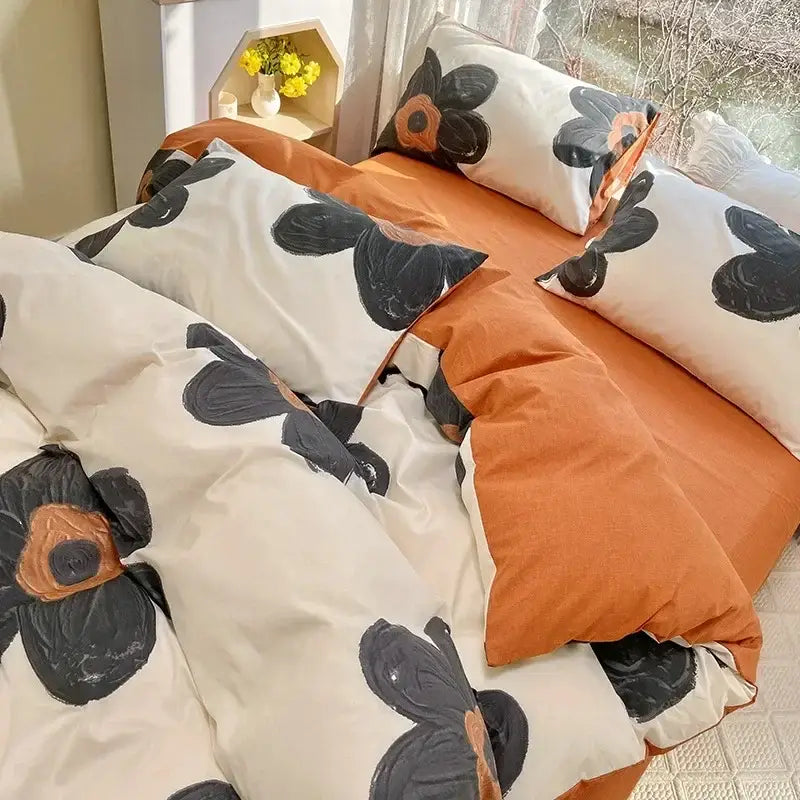 Mint & cream floral print cotton bedding set bedroom duvet cover