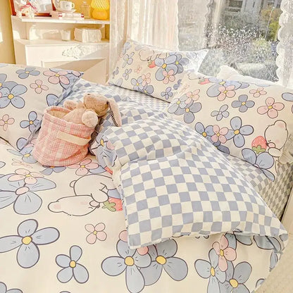 Mint & cream floral print cotton bedding set bedroom duvet cover