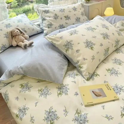 Mint & cream floral print cotton bedding set bedroom duvet cover