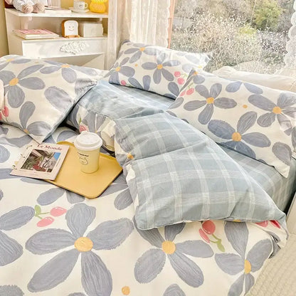 Mint & cream floral print cotton bedding set bedroom duvet cover
