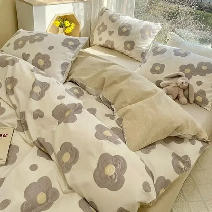 Mint & cream floral print cotton bedding set bedroom duvet cover