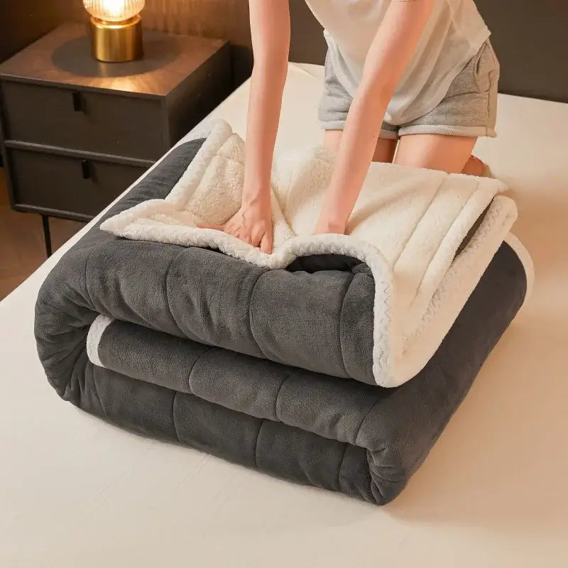 Mint & cream quilted coral fleece winter blanket bedroom bedding