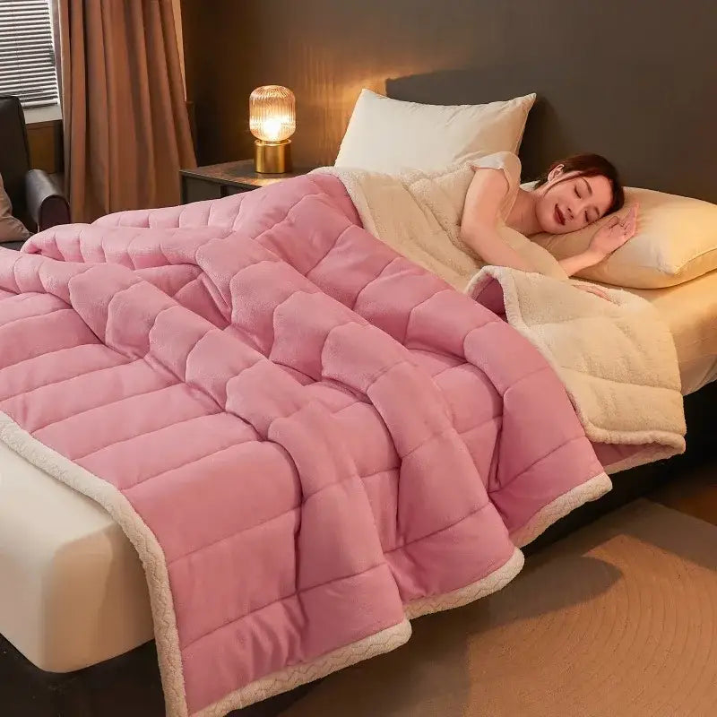 Mint & cream quilted coral fleece winter blanket bedroom bedding