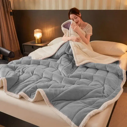 Mint & cream quilted coral fleece winter blanket bedroom bedding