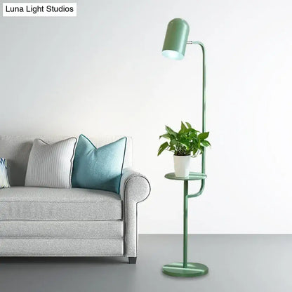 Mint green bell shaped living room metal floor light with wood shelf