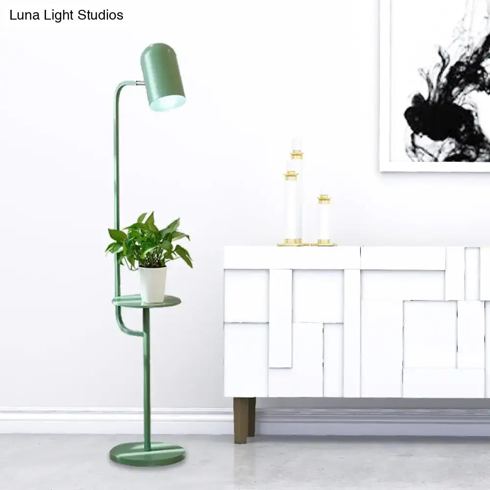 Mint green bell shaped living room metal floor light with wood shelf