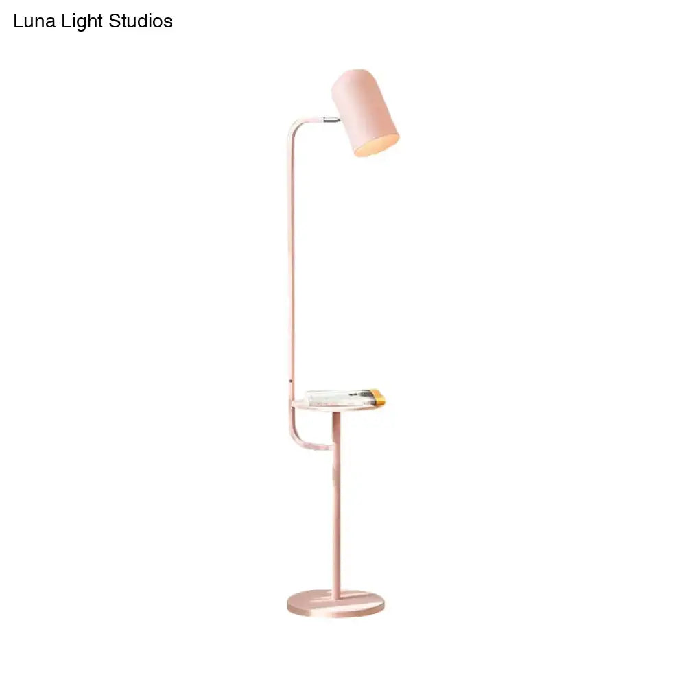 Mint green bell shaped living room metal floor light with wood shelf