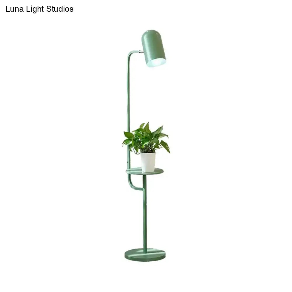 Mint green bell shaped living room metal floor light with wood shelf
