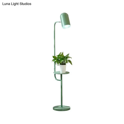 Mint green bell shaped living room metal floor light with wood shelf