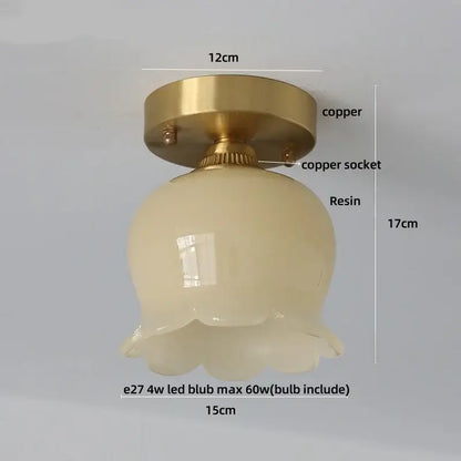 Mint green blue flower glass ceiling light bedroom flush mount