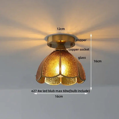 Mint green blue flower glass ceiling light bedroom flush mount