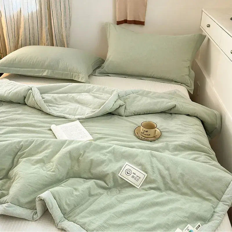 Mint green cotton summer cooling blanket bedroom quilted comforter
