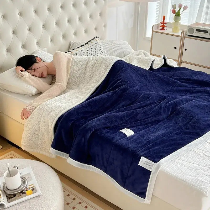 Mint green & cream imitation lamb’s wool blanket bedroom decor