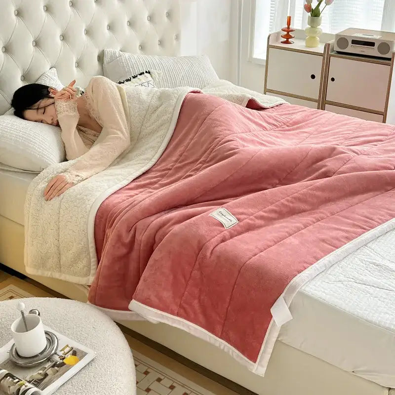Mint green & cream imitation lamb’s wool blanket bedroom decor
