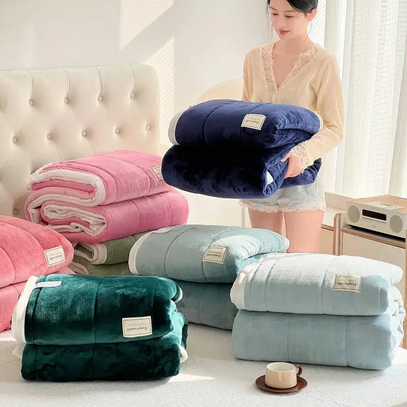 Mint green & cream imitation lamb’s wool blanket bedroom decor