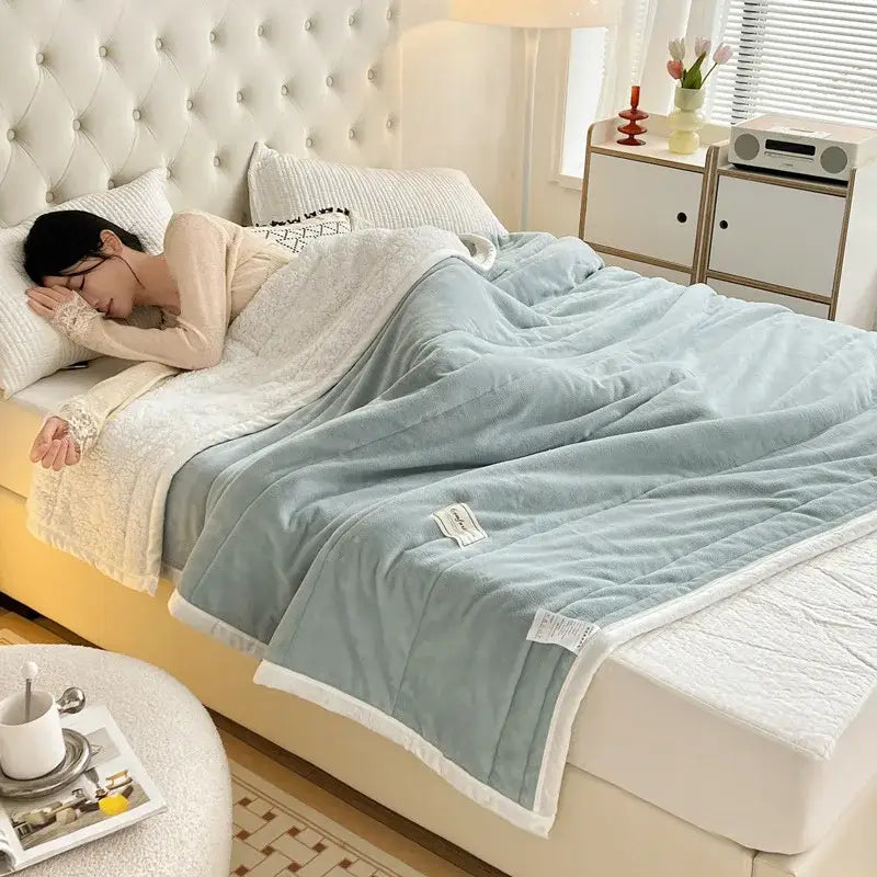 Mint green & cream imitation lamb’s wool blanket bedroom decor